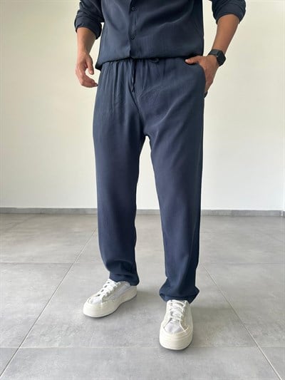 Modal Kumaş Lacivert Renk Basic Baggy Pantolon