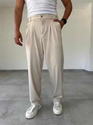 Bej Renk Basic Baggy Kumaş Pantolon