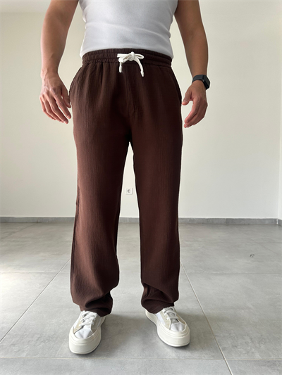 Kahve Renk Müslin Keten Baggy Pantolon