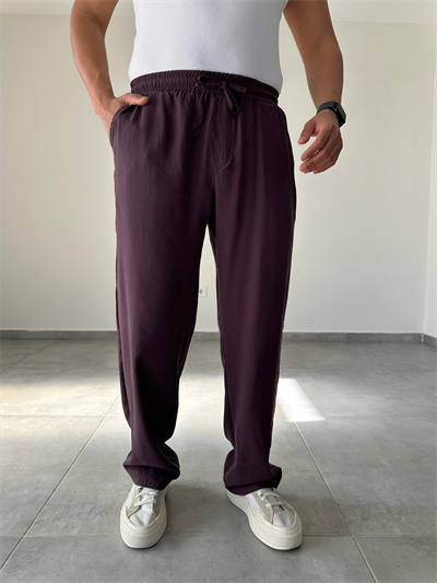 Modal Kumaş Mürdüm Renk Bel Kısmı Lastikli Basic Baggy Pantolon
