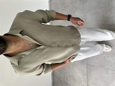 Küf Yeşili Modal Kumaş Oversize Basic Gömlek