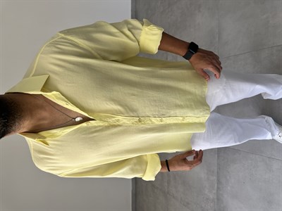 Sarı Renk Modal Kumaş Oversize Kesim Basic Gömlek