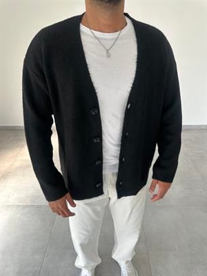 Siyah Renk Oversize Kesim Örme Triko Ceket