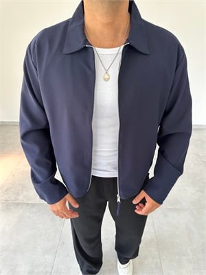 Lacivert Renk Boxy Fit Kol Düğmeli Ceket