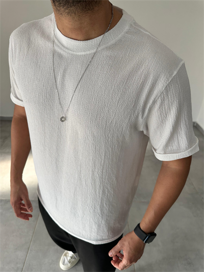 Beyaz Renk  Rahat Kesim Basic Örme T-Shirt