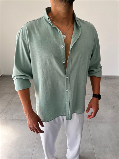 Mint Yeşili Oversize Kesim Fresh Keten Gömlek