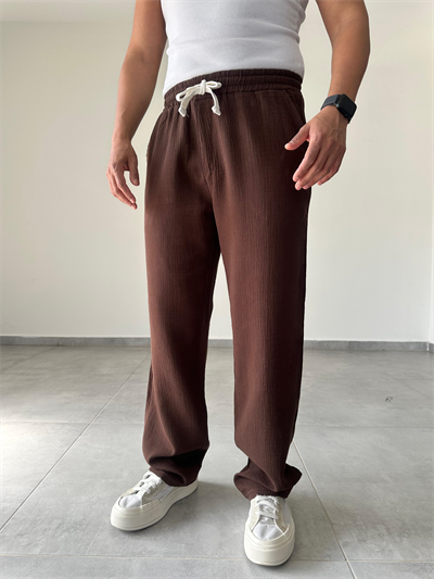 Kahve Renk Müslin Keten Baggy Pantolon