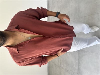 Kiremit Renk Modal Kumaş Oversize Kesim Basic Gömlek
