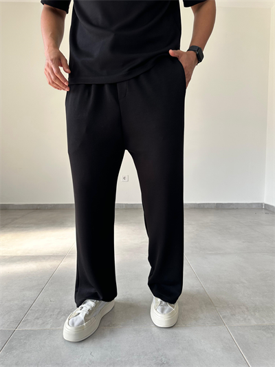 Modal Kumaş Siyah Renk Rahat Kesim Baggy Pantolon