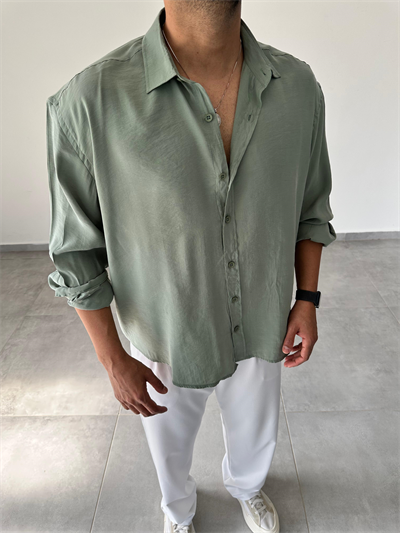 Mint Yeşili Renk Modal Kumaş Oversize Kesim Basic Gömlek