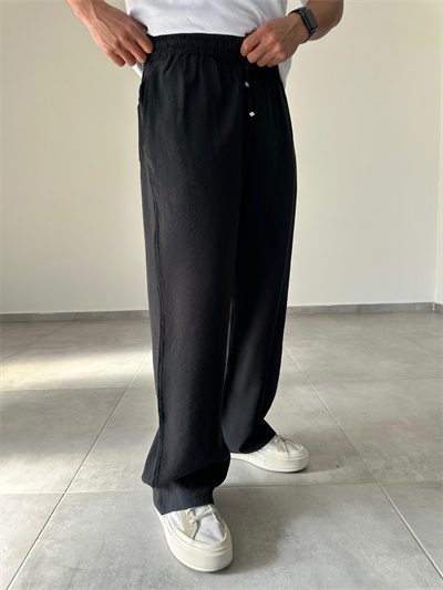 Tensel Kumaş Siyah Renk Rahat Kesim İnce Baggy Pantolon