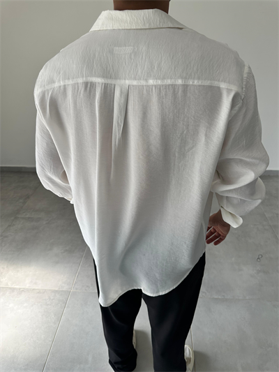 Beyaz Renk Modal Kumaş Oversize Kesim Basic Gömlek