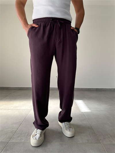 Modal Kumaş Mürdüm Renk Bel Kısmı Lastikli Basic Baggy Pantolon