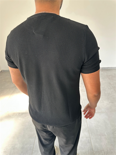 Siyah Renk Selanik Örme Regular Fit T-Shirt