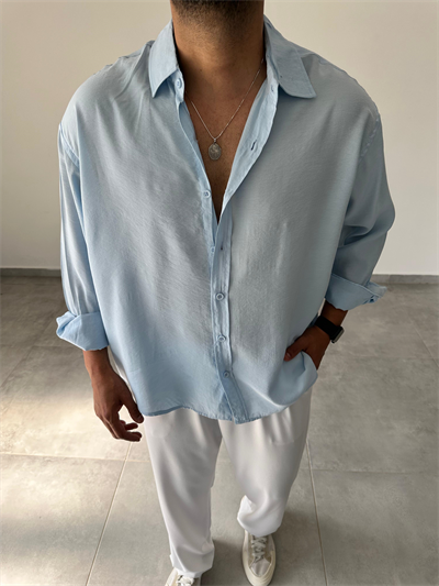 Bebe Mavisi Renk Modal Kumaş Oversize Kesim Basic Gömlek