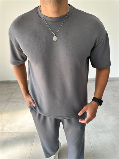 Modal Kumaş Antrasit Renk Rahat Kesim T-Shirt