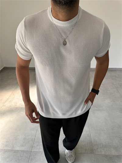 Beyaz Renk Selanik Örme Regular Fit T-Shirt