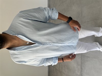 Bebe Mavisi Renk Basic Keten Gömlek