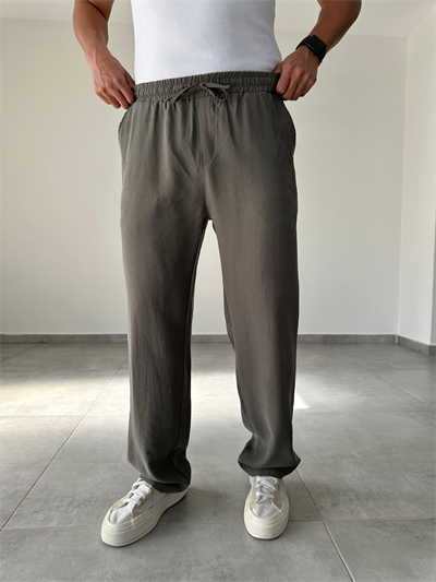 Modal Kumaş Haki Yeşil Renk Bel Kısmı Lastikli Basic Baggy Pantolon