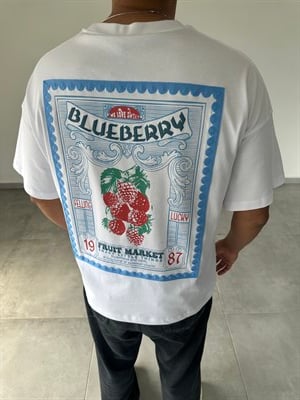Beyaz Renk Blueberry Nakış Ve Baskı Detaylı Oversize T-Shirt