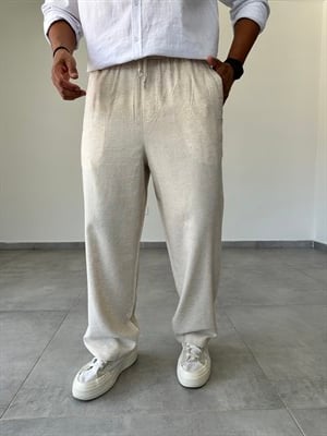 Bej Renk Yumuşak Keten Baggy Pantolon