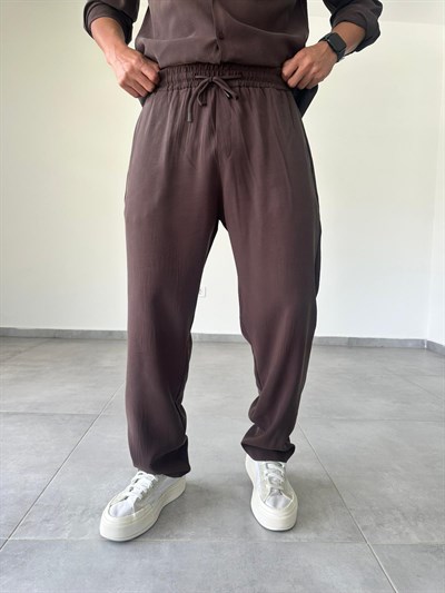 Modal Kumaş Kahve Renk Basic Baggy Pantolon