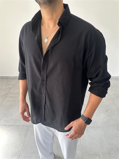 Siyah Renk Oversize Kesim Fresh Keten Gömlek