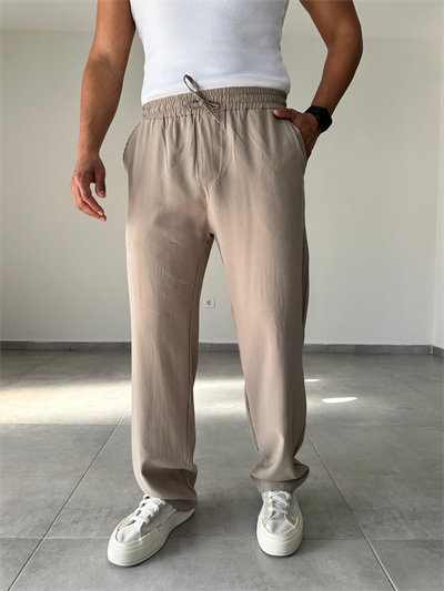 Modal Kumaş Taş Renk Bel Kısmı Lastikli Basic Baggy Pantolon
