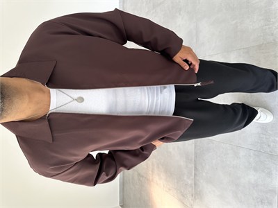 Kahve Renk Boxy Fit Kol Düğmeli Ceket