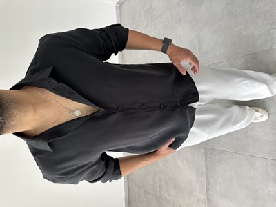 Siyah Modal Kumaş Oversize Basic Gömlek