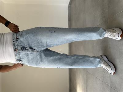 Buz Mavisi Yırtık Detaylı Boyfriend Kesim Kot  Pantolon