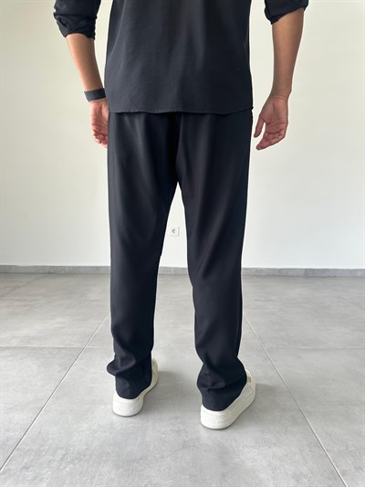Modal Kumaş Siyah Renk Basic Baggy Pantolon