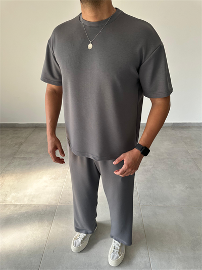 Modal Kumaş Antrasit Renk Rahat Kesim T-Shirt