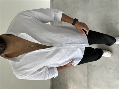 Beyaz Relax Fit Keten Gömlek