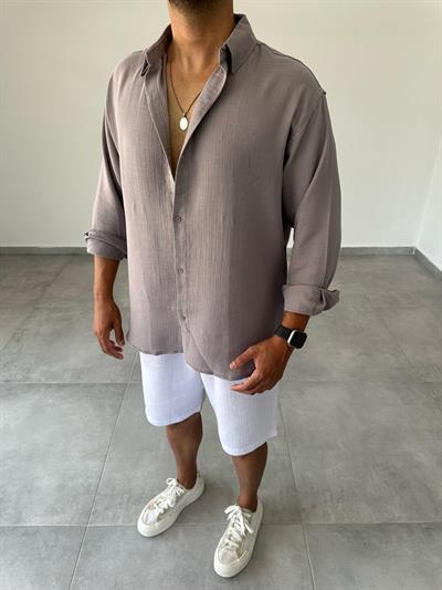 Antrasit Renk Oversize Kesim Müslin Basic Keten Gömlek