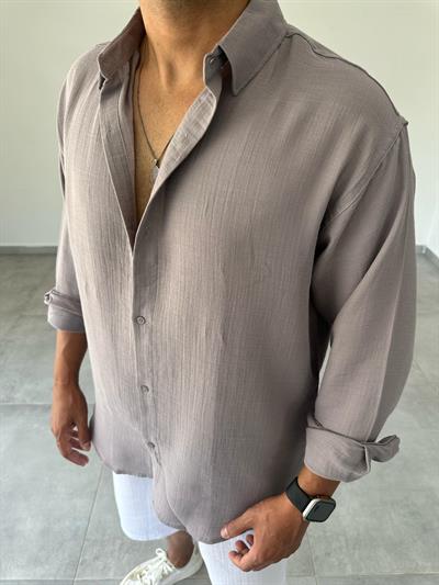 Antrasit Renk Oversize Kesim Müslin Basic Keten Gömlek