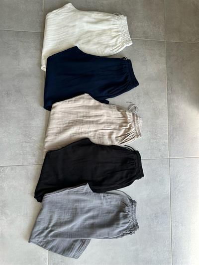 Antrasit Renk Relax Fit Müslin Keten Pantolon