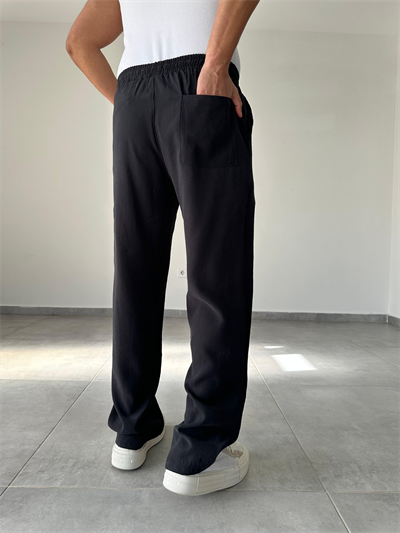 Modal Kumaş Siyah Renk Bel Kısmı Lastikli Basic Baggy Pantolon