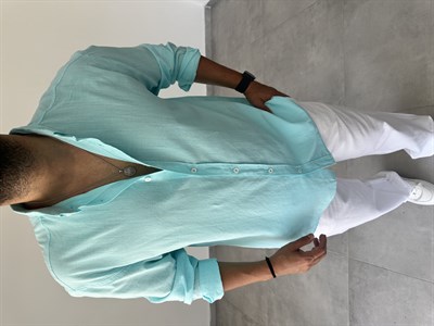 Turkuaz Renk Oversize Kesim Fresh Keten Gömlek