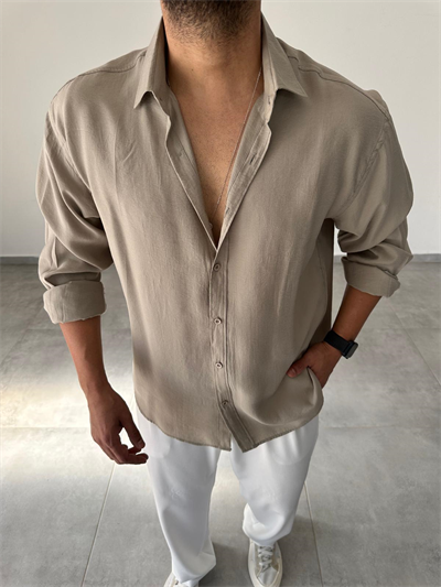 Modal Kumaş Haki Yeşil Renk Oversize Kesim Gömlek