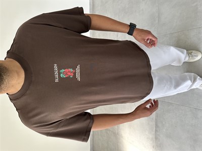 Kahve Renk Blueberry Nakış Ve Baskı Detaylı Oversize T-Shirt