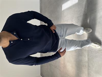Lacivert Renk Örme Waffle Kumaş Düğme Detaylı Sweatshirt