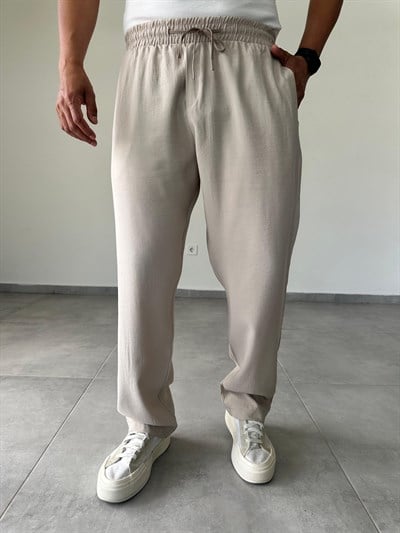Modal Kumaş Taş Renk Basic Baggy Pantolon
