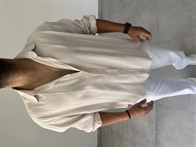 Bej Renk Modal Kumaş Oversize Kesim Basic Gömlek