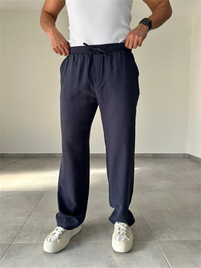 Modal Kumaş Lacivert Renk Bel Kısmı Lastikli Basic Baggy Pantolon