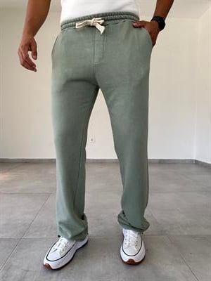 Yeşil Renk Yıkamalı Kumaş Paça Kısmı Stoperli Baggy Eşofman