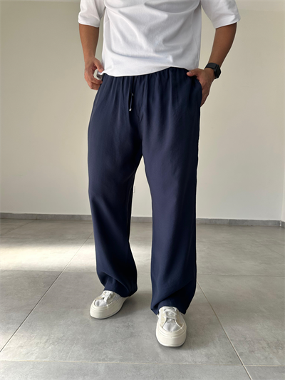 Tensel Kumaş Lacivert Renk Rahat Kesim İnce Baggy Pantolon