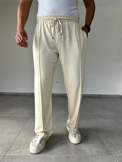 Bej Renk Modal Kumaş Ön Kısmı Çımalı Basic Baggy Pantolon