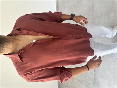 Kiremit Renk Modal Kumaş Oversize Kesim Basic Gömlek