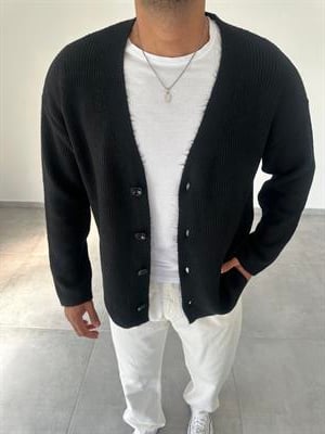 Siyah Renk Oversize Kesim Örme Triko Ceket
